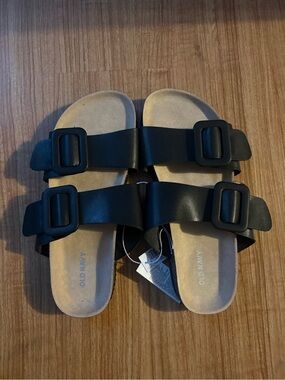 Old Navy Black Double-Strap Buckle Slides